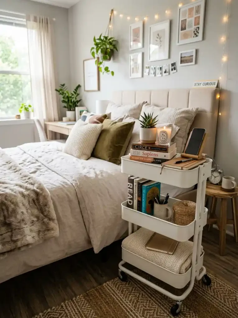14. Add a Rolling Bedside Cart