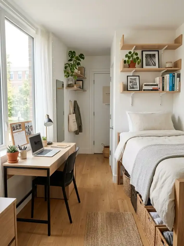 21. Embrace a Minimalist Layout-Tiny Dorm Room Ideas