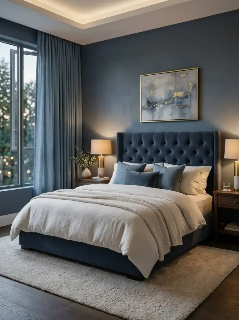 10. Moody Blue Bedroom Retreat