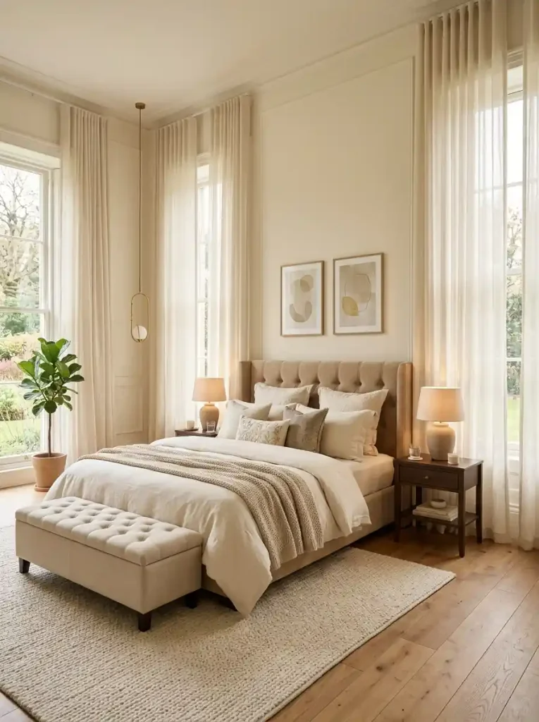 11. Dreamy Bedroom With Floor-to-Ceiling Curtains