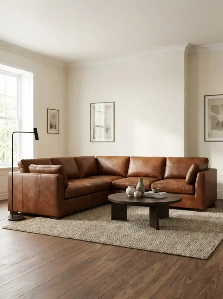 12. Brown Leather Corner Sofa