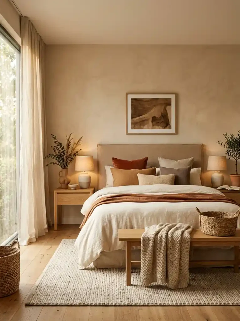 6. Warm Earth-Tone Bedroom