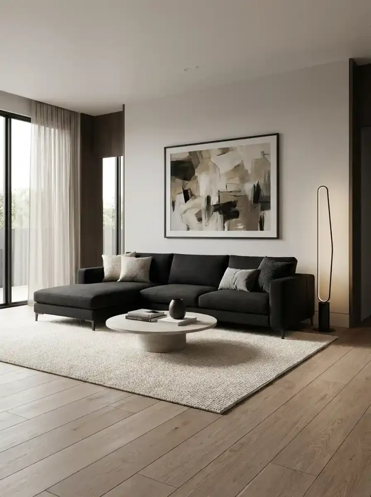 7. Contemporary Black Corner Sofa