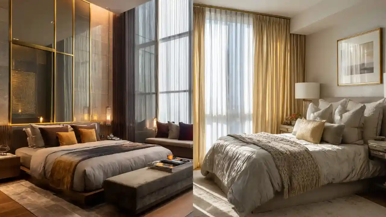 Glass and Gold Modern Bedroom Ideas for Sleek Glamour & Reflective Style