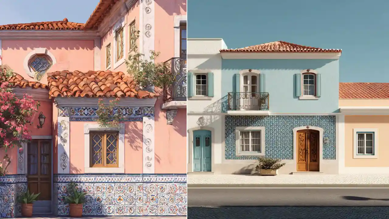 Portuguese-Inspired Home Exterior Ideas with Tile Details & Soft Color Harmony