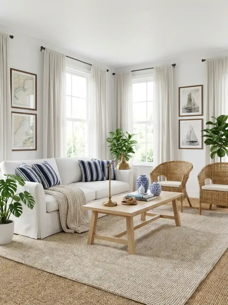 1. Classic Navy and White- Nautical Living Room Makeovers