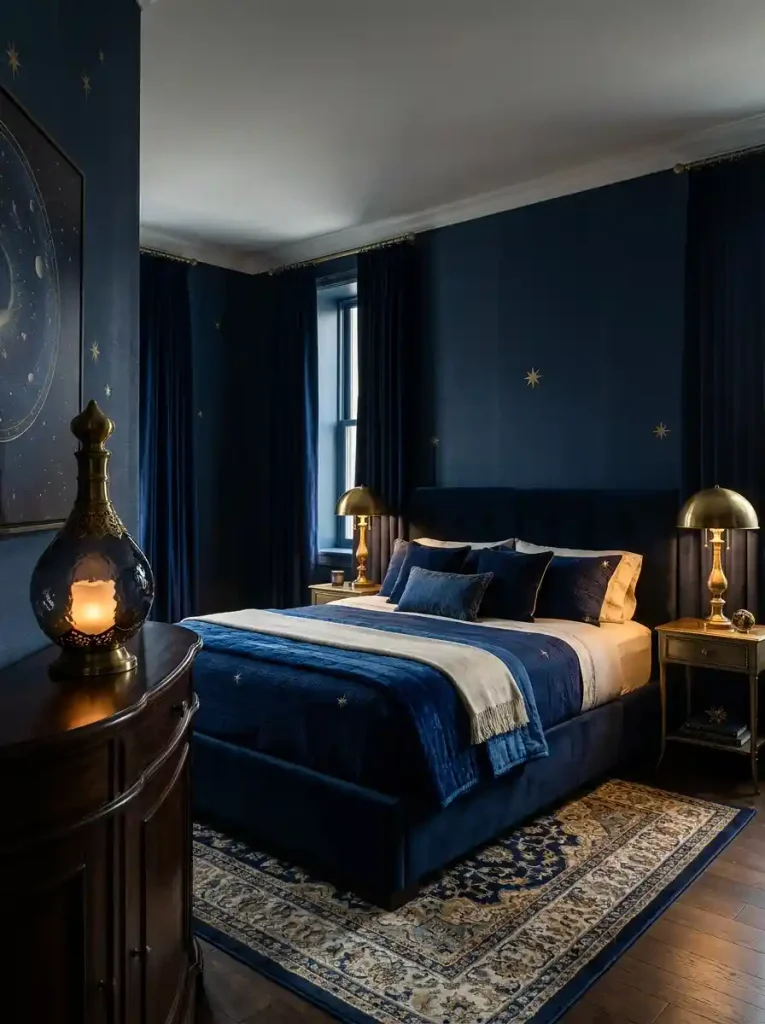 1. Midnight Blue-Dark Whimsical Bedroom Ideas