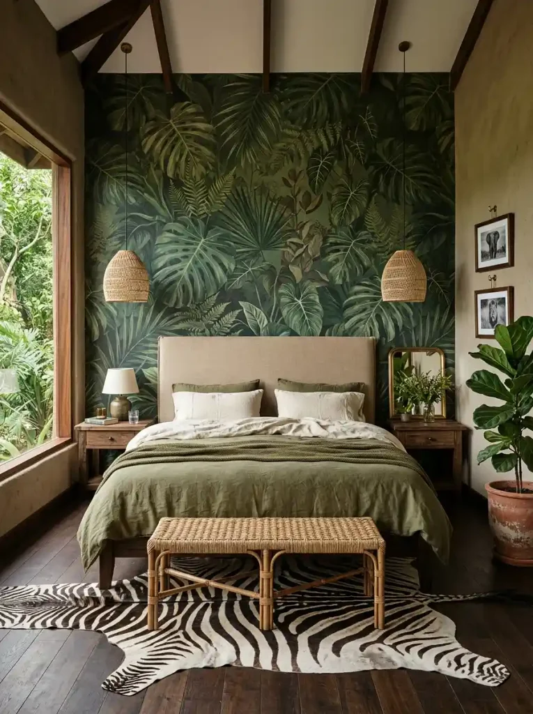 10. Green Jungle Wallpaper Safari Bedroom