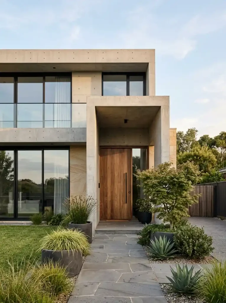 10. Modern House Front With Concrete Features