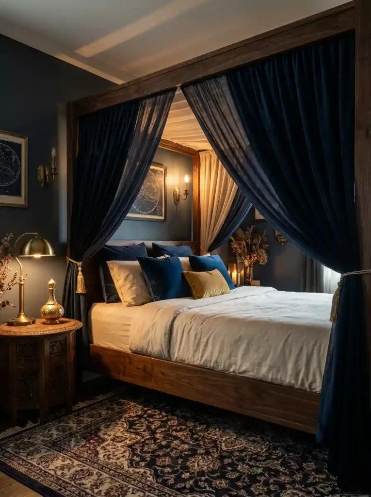 11. Dark Whimsical Bedroom with Canopy Bed