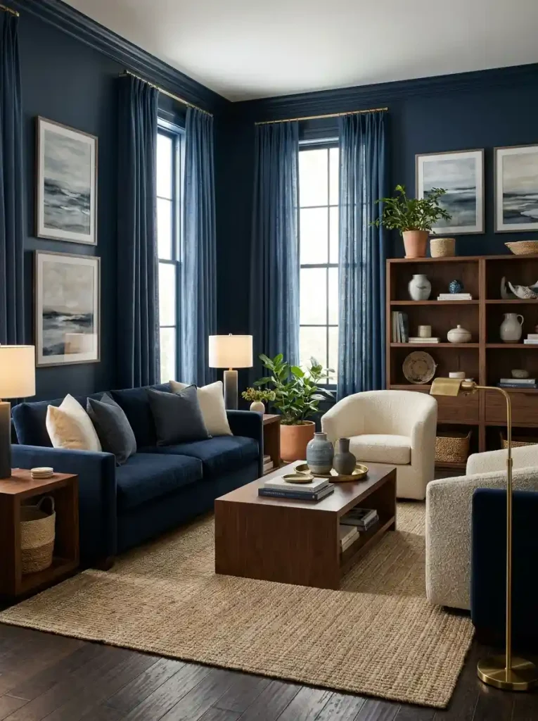 11. Moody Navy Nautical Living Room
