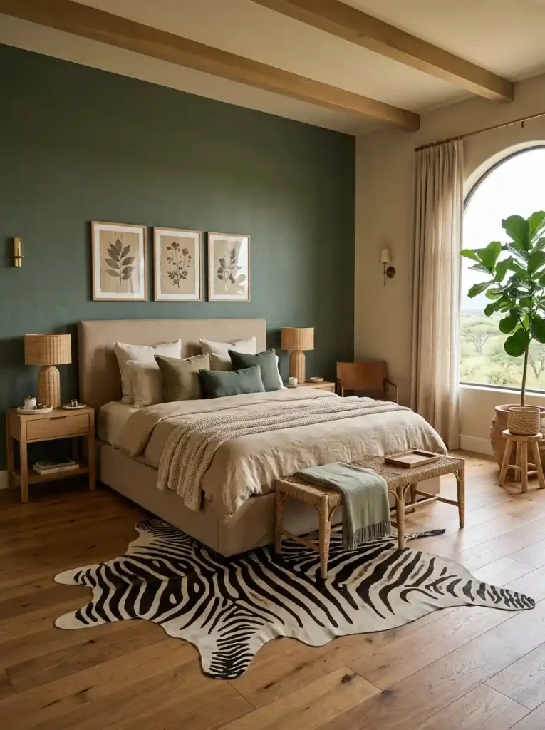 12. Green and Beige Safari Bedroom