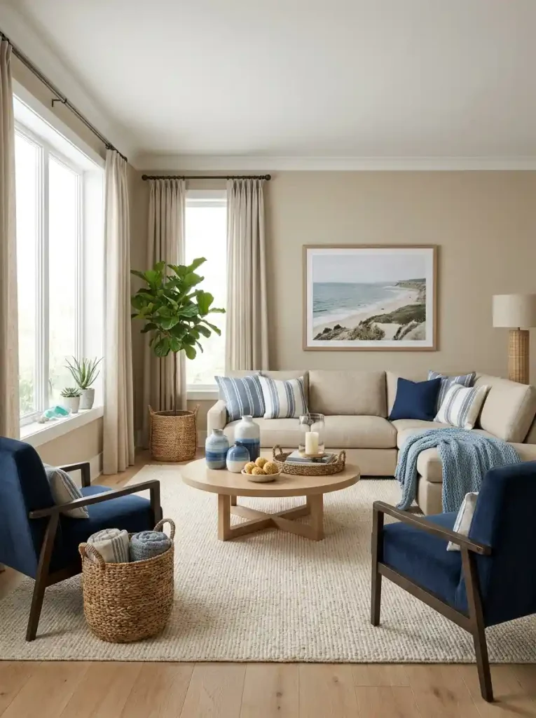 13. Blue and Beige Nautical Living Room
