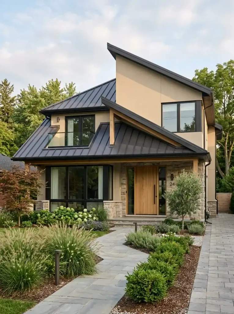 13. House Front With a Sloped Roof Design
