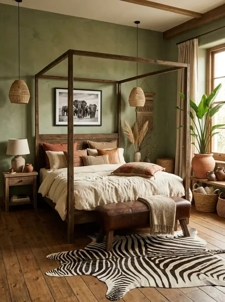 14. Earthy Green Safari Bedroom