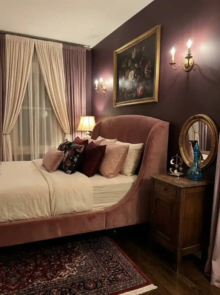 14. Feminine Dark Whimsical Bedroom
