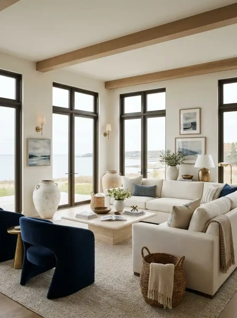 15. Luxury Coastal Nautical Living Room
