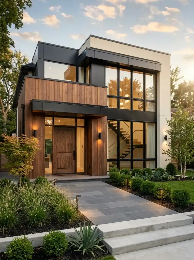 19. House Front With Warm Wood and Black Combination