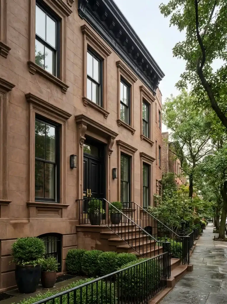 2. Brownstone Townhome With Dramatic Black Accents