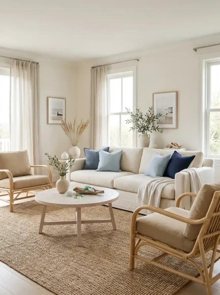 2. Soft Coastal- Nautical Living Room Makeovers