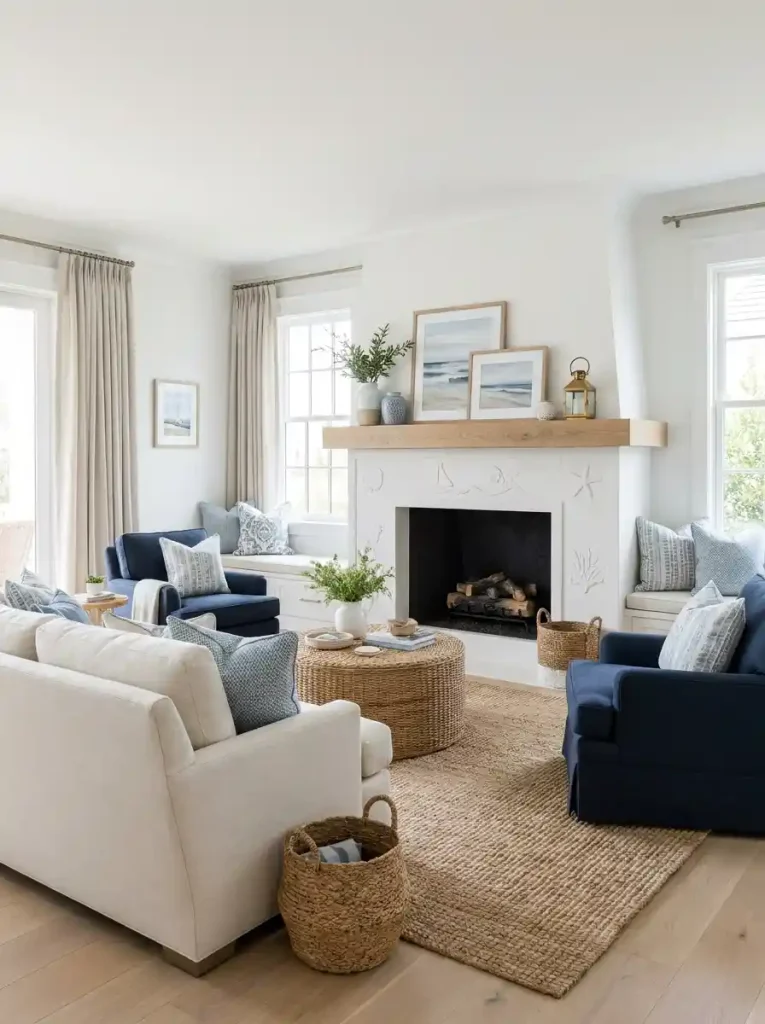 20. Nautical Living Room With a Fireplace