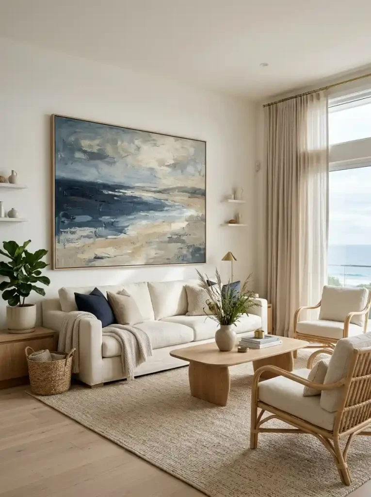 21. Nautical Living Room With Ocean-Inspired Artwork