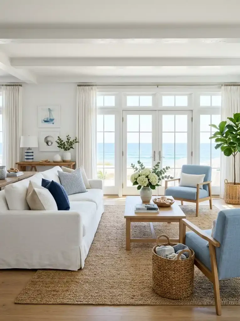 22. Fresh White Nautical Living Room