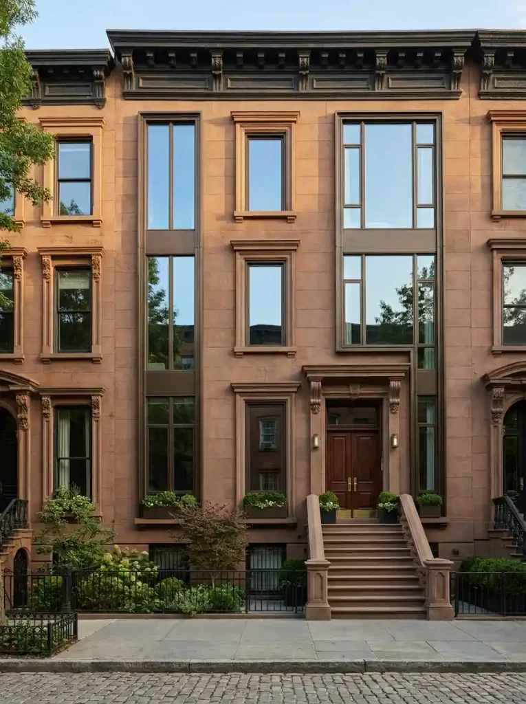 4. Brownstone With Tall Floor-to-Ceiling Windows