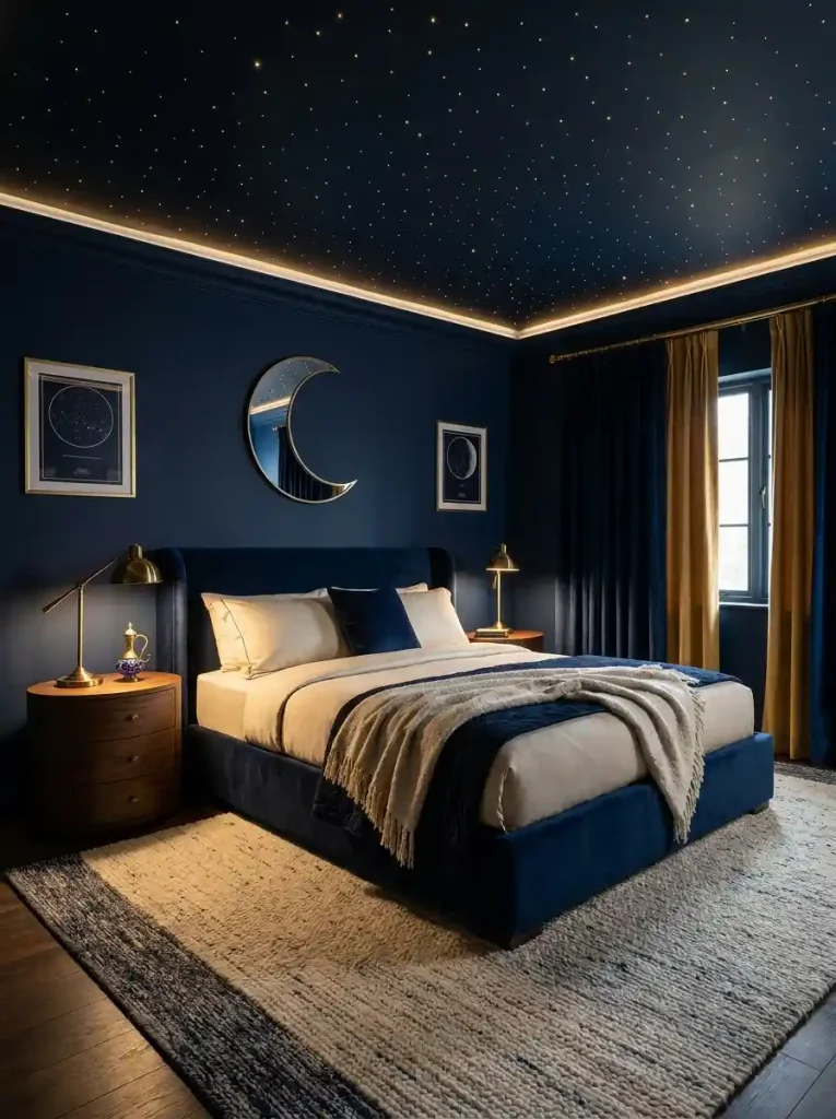 4. Dark Whimsical Bedroom with Starry Ceiling