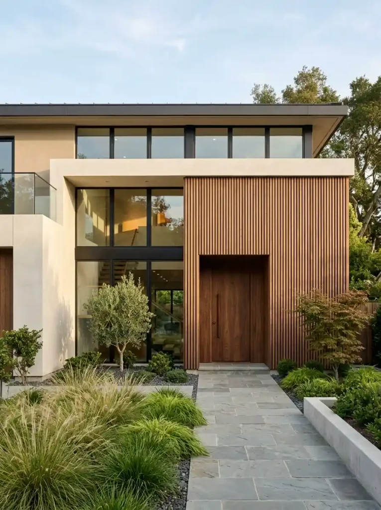 4. Modern House Front With Vertical Wood Slats