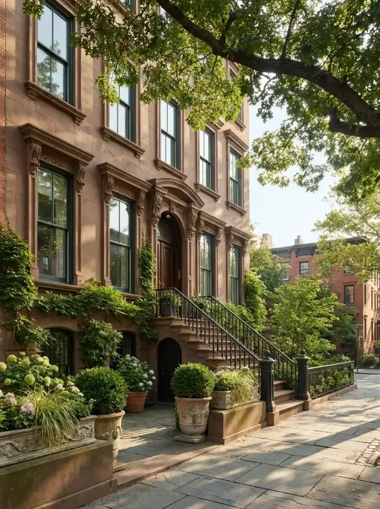 5. Timeless Brooklyn Brownstone Townhomes With Lush Greenery
