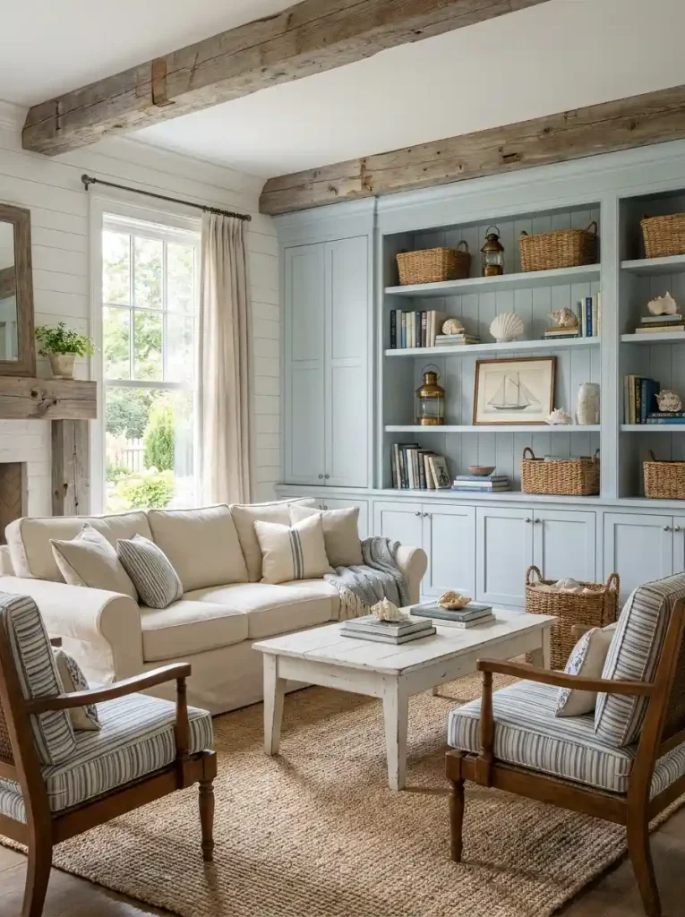 6. Coastal Cottage Nautical Living Room