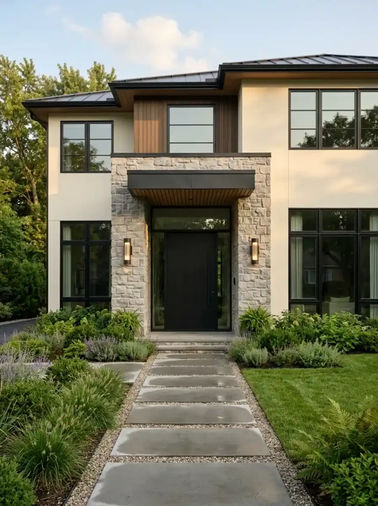 6. House Front With a Dramatic Black Entry