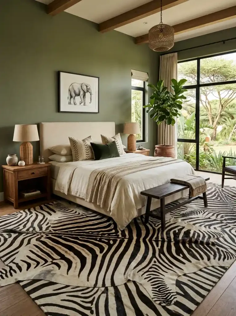 6. Zebra Rug as the Bedroom Focal Point