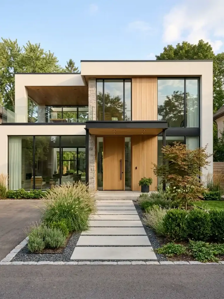 7. Contemporary House Front With Large Glass Windows