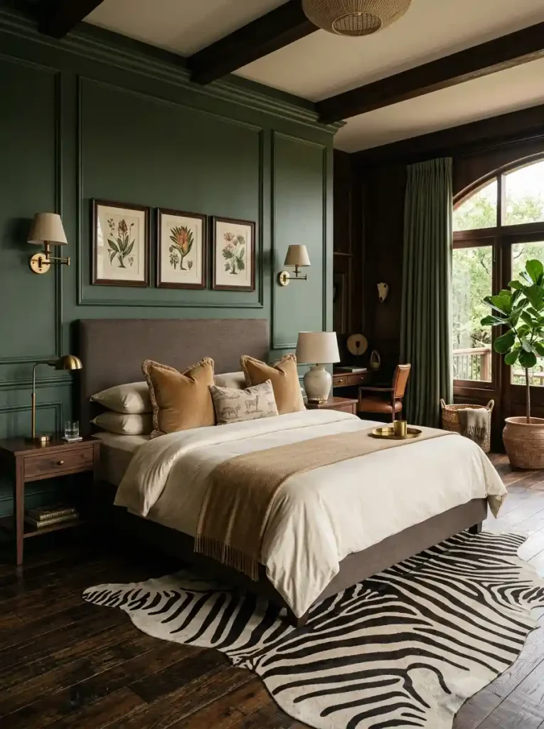 8. Luxury Safari Bedroom with Green Paneling