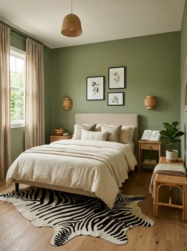 9. Small Safari Bedroom with Green Walls