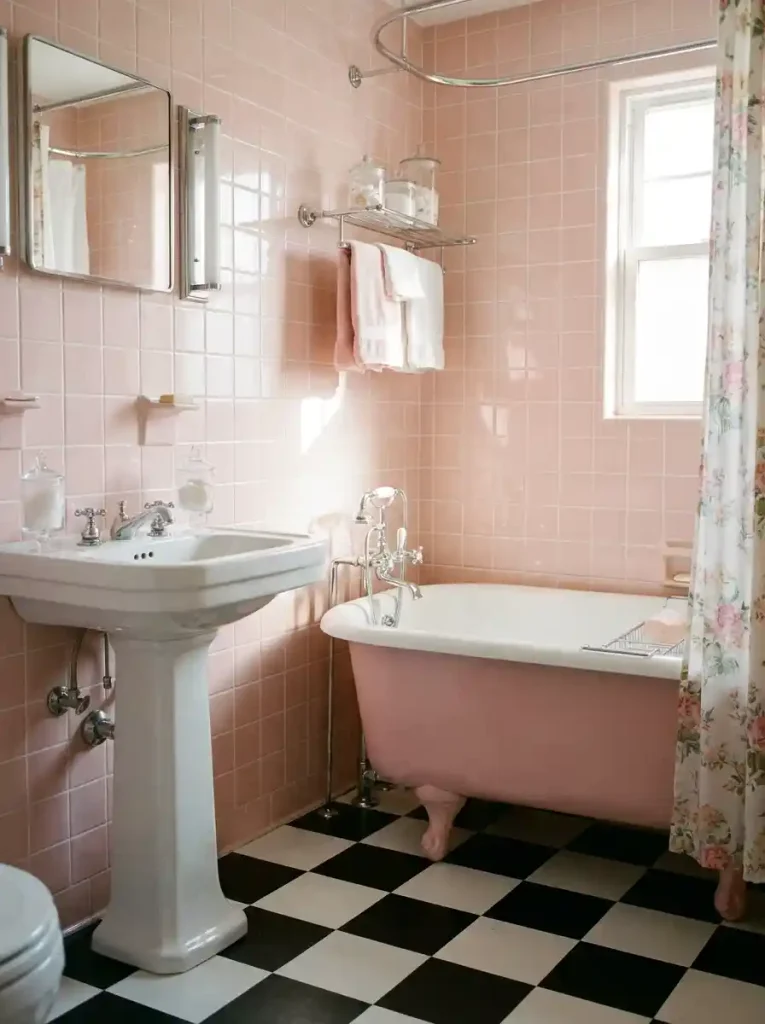 1. Classic 1950s Pink-Retro Bathroom Styles