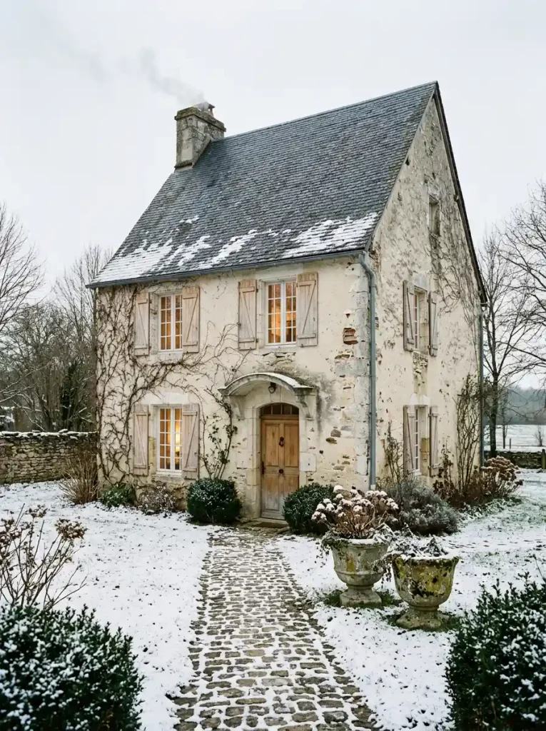 1. Classic French Stone-European Winter Cottage Exteriors