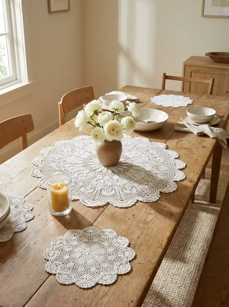 1. Classic White-Crochet Table Decorations Doilies
