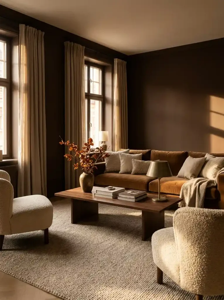 1. Create a Moody Chocolate Brown-Fall Home Interiors