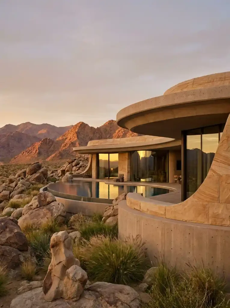 1. Organic Curved Architecture-Sculptural Desert Home Ideas